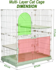 Cat Cage with Universal Wheels, Wide Main Door, Durable and Sturdy Metal Wire, 98 cm Dog Cage with Secure Lock, Easy to Assemble, Indoor-Outdoor Cat Kennel, Ideal for All Size of Pets, Green