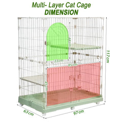 2-Tier Cat Cage with Locking Wheels, Wide Shelves, Multi-Access Door, and Sturdy Metal Wire, 117 cm Cat Playpen for Indoor-Outdoor Use, Durable Pet Crate, Easy to Assemble and Easy to Clean, (Green)
