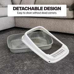 Semi-enclosed Cat litter box for Medium-sized cats, Odor control plastic cat toilet with Litter scoop, Grid design, Lightweight, and Raised fence, Detachable for easy cleaning, 49 cm