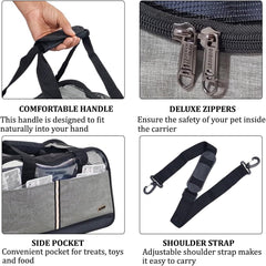 Cat Carrier Bag with Open Top Cover - Pet Travel Carrier with Carry Handle, Adjustable Shoulder Strap, Pockets & Safety Inside Leash - Breathable Mesh - Ideal for Dogs & Cats (Grey, 50cm)