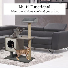 Cat tree scratching post cat self grooming brush with cat toys, Plush ball, Cat tree for indoor cats. Grey (98cm)