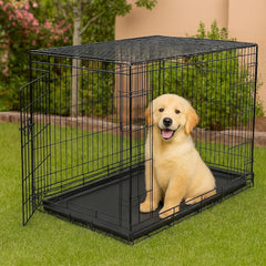 MAJIBAO Dog Crate - Metal Wire Dog Cage Indoor - Pet Dog Kennel for Medium to Large Dogs - Lockable Foldable Metal Doors - Durable Wire Design & Removable Tray, Easy to Assemble (42 inch size)