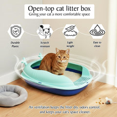 Enclosed cat litter box with Scoop, Durable plastic & High sided, 46 cm Kitty litter tray with Removable Grid, Anti-splash, Detachable and Easy to clean, Ideal for Kitten to large Indoor cats
