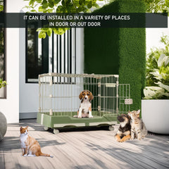 Cat cage playpen for cats & small dogs, Durable meta wire cat cage with Open-top design, Lockable door, Removable tray, and Universal wheels, Ideal for indoor/outdoor, Easy assembly 75 cm (Green)