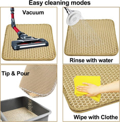 Cat litter mat with Honeycomb design, Water-resistant, and Washable EVA material, Double layer cat litter mat for Indoor cat litter boxes, Ideal for Multi-cat household, Easy to clean