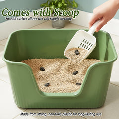 Cat litter box with Extra-large design, Deep high walls, Litter scoop and Low entrance, 78 cm Spacious cat toilet with Odor control, Anti-splash, Durable plastic and Non-stick, Easy to clean