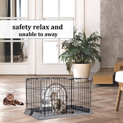 Cat cage with Metal wire and Lockable door, Multi-feature enclosed cat condo for Medium to large cats, Durable construction, Ideal for indoor/outdoor, Easy to assemble 74 cm (Black)