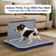 Dog toilet tray for small to medium dogs, Durable plastic dog potty training tray with Pee isolation wall, Grid design, and Portable design, Ideal for Indoor/Outdoor use, 50 cm (Navy-Blue)