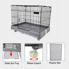 Cat cage with Open-top design, Metal wire, Lockable door, Removable tray, and Universal wheels, Spacious cat cage for Cats and Small dogs, Ideal for Indoor/outdoor use, Easy to assemble 82 cm (Grey)