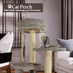 Cat tree with Soft padded perch, Playing rope, and Natural sisal scratching post, Durable cat tree climbing frame for cats & kittens, Suitable for indoor use, Easy to assemble 66 cm (Grey)