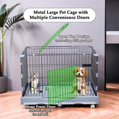 NNC PETS Pet Cage for Cat & Dogs | Dog Cage Playpen with Open-Top Design, Metal Wire, Lockable Door, Removable Tray & Universal Wheels | Ideal for Indoor/Outdoor | Easy to Assemble