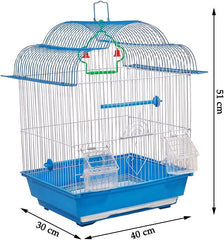Birdcage with Portable handle, Multiple perches, Plastic feeding cups, and Removable tray, Durable metal wire bird cage for small-sized birds, Easy to assemble 51 cm (Blue)