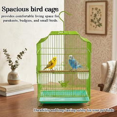 Small Bird Cage with Metal Wire, Ideal for Budgies, Small Parrots, and Parakeets, 45 cm Portable Cage for Indoor-Outdoor, Metal Bird Cage with Hanging, Bottom Tray, Perches, and Feeding Bowls, Green