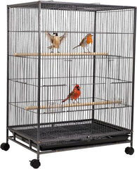Bird cage for Small to Medium birds, Wrought iron bird cage with Open-top design, Feeding cups, Wooden Perches, Slide-out tray, and Universal wheels, Ideal for Indoor/Outdoor use, 85 cm (Black)