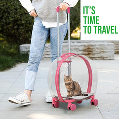 Transparent pet carrier for cats and dogs, Pet stroller with Telescopic handle, Durable zipper, Ventilation holes, and Rolling wheels, Suitable for outdoor activities, 93 cm