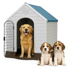 Dog House Outdoor | Plastic Durable Weatherproof Designed Dog Home for Medium to Large Dogs | All-Season Shelter with Air Vents, Lockable Door & Elevated Floor, Easy To Assemble (Blue,100cm)