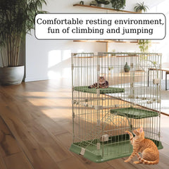 NNC PETS Cat Cage Kennel with 2-lockable Doors - 2-Tiier Metal Wire Pet Cat House Playpen for Indoor Cats - Cozy Hammock, Climbing Ladder, Drawer Tray & Universal Wheels, Easy Assembly (Green, 88 cm)
