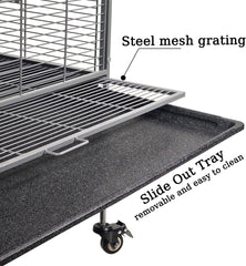 Large bird cage, Durable design and Steel wire, Removable tray and Multiple access doors, Wood perches and Food bowls, Small and medium birds, Universal wheels with brakes 168 cm (Grey)