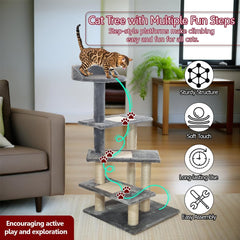 Cat Tree for Large Cats | Cat Tower House with Climbing Ladders | Soft Plush Fabric and Durable Activity Tower with Top Perch | Sisal carpets & Scratching posts, 102 cm (Grey)