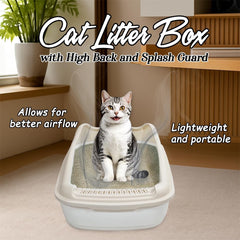 Anti-splash cat litter box with Enclosed design, Easy to clean, Durable plastic material and Removable, Cat Litter Pan with Scoop, Portable, Large size, High fence, and All size cats