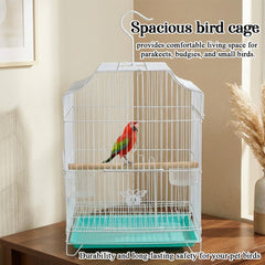 Small Bird Cage with Metal Wire, Ideal for Budgies, Small Parrots, and Parakeets, 45 cm Portable Cage for Indoor-Outdoor, Metal Bird Cage with Hanging, Bottom Tray, Perches, and Feeding Bowls, White