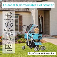 Dog Stroller | Pet Stroller for Cats & Dogs with Adjustable Canopy & Spacious Interior | Lightweight & Foldable | Storage Bag and Universal Wheels | Travel & Outdoor Cat Stroller 96 cm (Blue)
