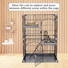 NNC PETS Cat Cage Kennel with 2-lockable Doors - 2-Tiier Metal Wire Pet Cat House Playpen for Indoor Cats - Cozy Hammock, Climbing Ladder, Drawer Tray & Universal Wheels, Easy Assembly (Grey, 108 cm)