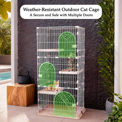 NNC PETS 3-Tier Large Cat Cage Playpen Kennel - 162cm Metal Wire Cat Crate with 3 Lockable Doors, Cozy Hammock, Climbing ladder, Drawer Tray & Universal Wheels, Easy Assembly (Light Pink, Large