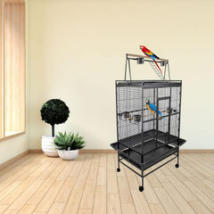 Large bird cage for Parrots, Macaws, and other birds, Spacious & Durable metal bird cage with Play-top area, Wooden perches, Feeding bowls, Removable tray, and Universal wheels 180 cm (Black)