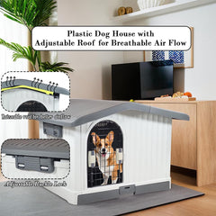 Plastic dog house for small to medium-sized Dogs, Durable PP Material dog house with Liftable Roof, Air vents, and Removable tray, Easy clean & Quick assembly for Indoor & Outdoor 88 cm