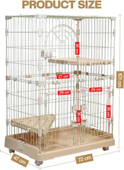 Cat Cage with Rolling Casters, Elevated Lounging Platforms, Secure Locking Doors, and Leak-Proof Base, Heavy-Duty Metal Cat Enclosure for Indoor Cats & Kittens, Easy to Assemble, 101 cm