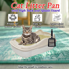 Anti-splash cat litter box with Enclosed design, Easy to clean, Durable plastic material and Removable, Cat Litter Pan with Scoop, Portable, Large size, High fence, and All size cats
