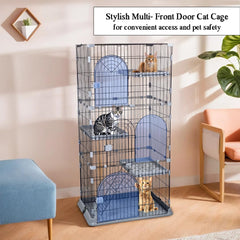 NNC PETS 3-Tier Large Cat Cage Playpen Kennel - 162cm Metal Wire Cat Crate House with 3-lockable Doors, Wide Platforms, Climbing Ladder & Leak-Proof Base - Easy to Assemble (Dark Grey, Large)