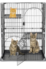 NNC PETS Cat Cage Kennel with 2-lockable Doors - 2-Tiier Metal Wire Pet Cat House Playpen for Indoor Cats - Cozy Hammock, Climbing Ladder, Drawer Tray & Universal Wheels, Easy Assembly (Grey, 108 cm)