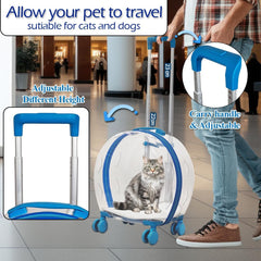 Transparent pet carrier for cats and dogs, Pet stroller with Telescopic handle, Durable zipper, Ventilation holes, and Rolling wheels, Suitable for outdoor activities, 93 cm