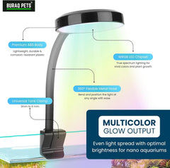 N6 Multicolor Aquarium LED Light 2.5W | WRGB Spectrum | 3 Lighting Modes | 360° Flexible Arm | Clip-On Lamp for Nano Fish Tanks & Bowls