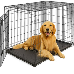 MAJIBAO Dog Crate - Metal Wire Dog Cage Indoor - Pet Dog Kennel for Medium to Large Dogs - Lockable Foldable Metal Doors - Durable Wire Design & Removable Tray, Easy to Assemble (42 inch size)