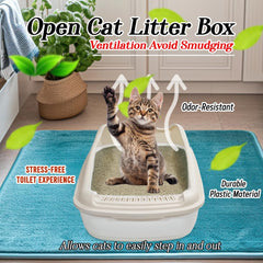 Anti-splash cat litter box with Enclosed design, Easy to clean, Durable plastic material and Removable, Cat Litter Pan with Scoop, Portable, Large size, High fence, and All size cats
