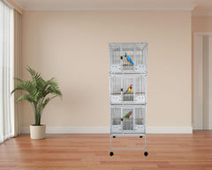 Bird cage, Multi-level bird cage with Wooden perches, Stainless steel food bowls, Removable tray, and Caster wheels, Spacious metal bird cage, Ideal for bird breedings 183 cm (White)