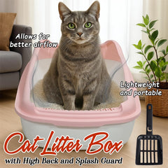 Anti-splash cat litter box with Enclosed design, Easy to clean, Durable plastic material and Removable, Cat Litter Pan with Scoop, Portable, Large size, High fence, and All size cats