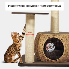 Cat Tree with Double Perches - 86cm Cat Tower House with Toy - Cat Condos & Comfortable Resting Area - Natural Sisal Scratching Post - Suitable for Indoor Cats & Kittens (Brown)
