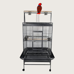 Large bird cage for Parrots, Macaws, and other birds, Spacious & Durable metal bird cage with Play-top area, Wooden perches, Feeding bowls, Removable tray, and Universal wheels 180 cm (Black)
