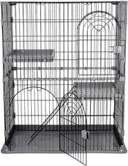 Cat cage with Durable metal wire, Wide plastic perch, Lockable door, and Climbing ladder, double-layer cat cage enclosure for Cats & Kittens, Suitable for indoor/outdoor use 117 cm (Grey)