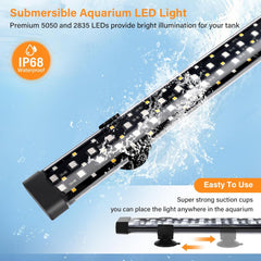 Submersible LED Aquarium Light, 24W 26.8 in 24/7 Mode Fish Tank Light with 5 Rows Beads, withTimer 9 Colors and Adjustable Brightness, Full Spectrum IP68 Waterproof Light for Fish Tank 28-54 in