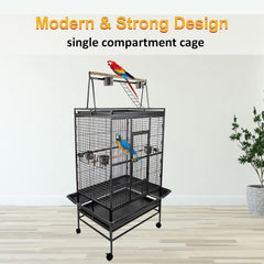 Large bird cage for Parrots, Macaws, and other birds, Spacious & Durable metal bird cage with Play-top area, Wooden perches, Feeding bowls, Removable tray, and Universal wheels 180 cm (Black)