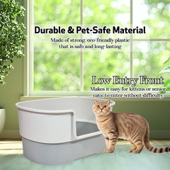 Cat litter box with Extra-large design, Deep high walls, Litter scoop and Low entrance, 78 cm Spacious cat toilet with Odor control, Anti-splash, Durable plastic and Non-stick, Easy to clean