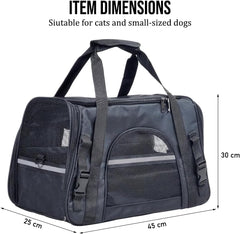 Pet carrier bag for Cats & Small dogs, Four-sided breathable cat bag with Adjustable shoulder strap, Zipper closure, Side pocket, and Durable polyester material, Ideal for Outdoor travel 45 cm (Black)