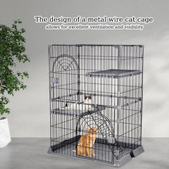 NNC PETS Cat Cage Kennel with 2-lockable Doors - 2-Tiier Metal Wire Pet Cat House Playpen for Indoor Cats - Cozy Hammock, Climbing Ladder, Drawer Tray & Universal Wheels, Easy Assembly (Grey, 108 cm)
