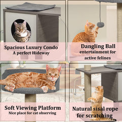 Cat tree scratching post cat self grooming brush with cat toys, Plush ball, Cat tree for indoor cats. Grey (98cm)