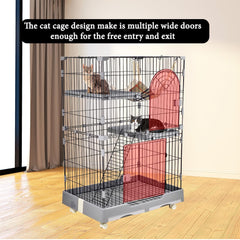 Cat cage playpen for Multi-cat households, 2-layer metal wire cat cage with Durable hammock, climbing ladder, Slide-out tray, and Universal wheels, Suitable for indoor/outdoor 121 cm (Grey)